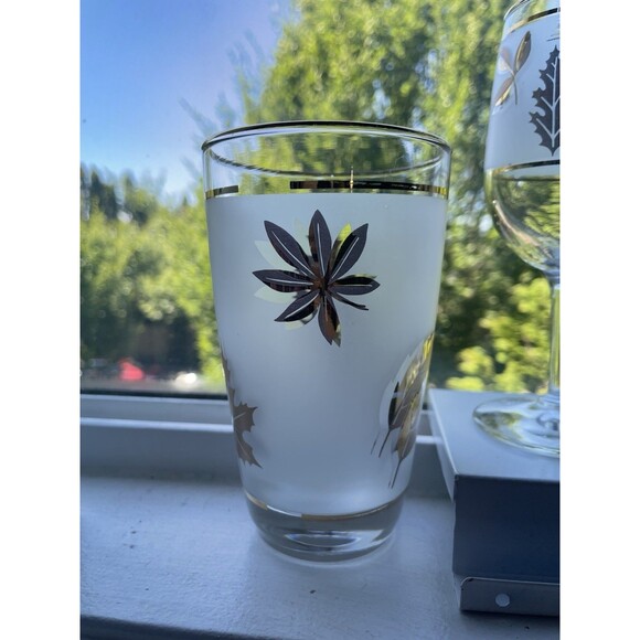 Vintage Libbey Golden Foliage Frosted Glassware – Set of 5 – 1950s Mid-Century B - Picture 15 of 16